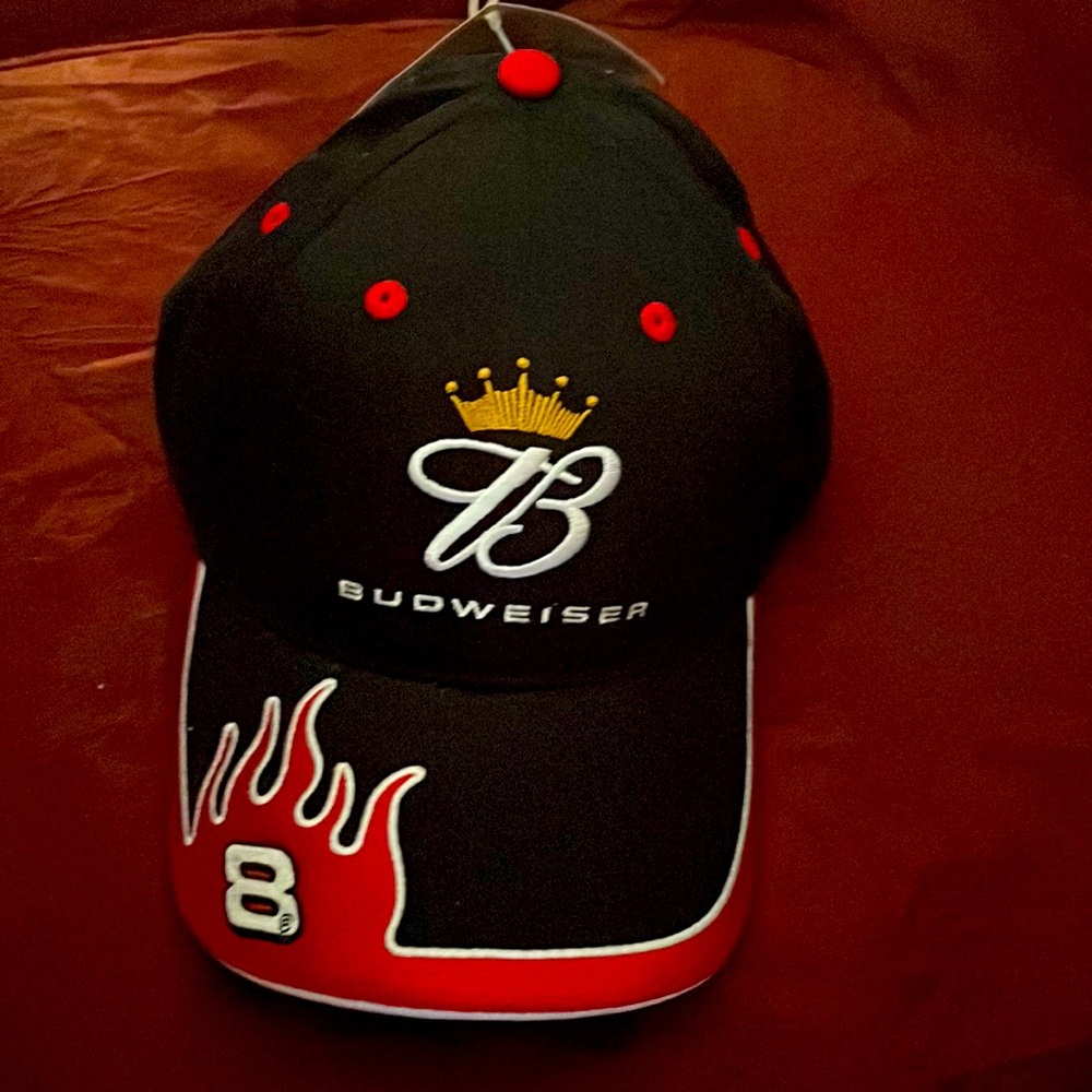 Red flame accented original winners circle Dale jr signature apparel.